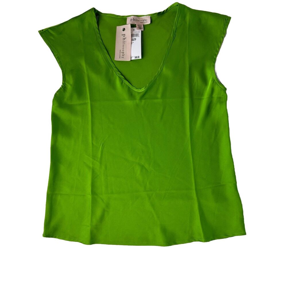 philosophy Republic Clothing Electric Green V Neck Top XS